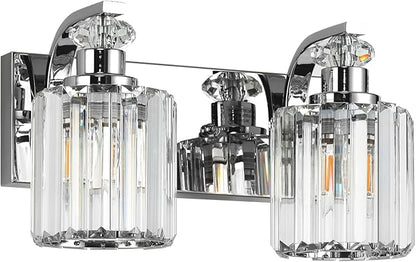 Chrome Bathroom Light Fixtures with K9 Crystal Lampshade Bathroom Lighting Over Mirror Vanity Lights for Living Room,Bedroom,Restroom,Hallway 2 Lights