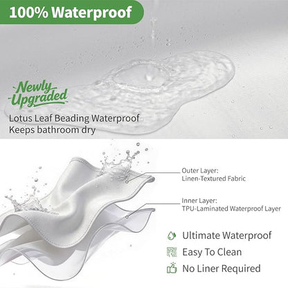 Long No Hooks & No Liner Needed Fabric Shower Curtain,71"Wx77"L,White | Linen Texture,100% Waterproof TPU Laminated Layer,Bottom Magnets,Machine Washable,Hotel Style Bathroom Curtain For Shower,Tub