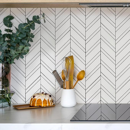 Yipscazo Polished White Herringbone Peel and Stick Backsplash for Kitchen Walls, Sample Heat Resistant PVC Mixed Metal Stick on Backsplash Tiles,Waterproof Peel and Stick Tile for Bathroom&Shower