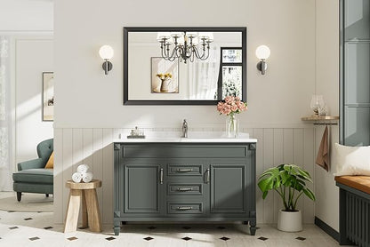 40x30 Inch Black Bathroom Mirror for Wall, Thick Metal Framed Rectangle Mirrors for Over Sink, Bedroom, Living Room, Entryway, Anti-Rust, HD Tempered Glass