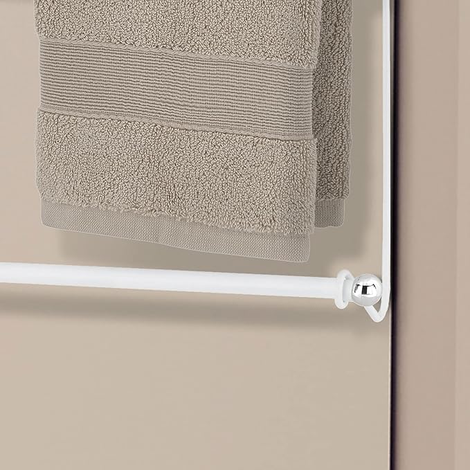 MyGift 3 Tier Over Door Towel Holder White Metal Bathroom Drying Rack | Three Level Storage, Space Saving Design, Easy Door Mounting, Bath Linen Organization, Compact Home Solution
