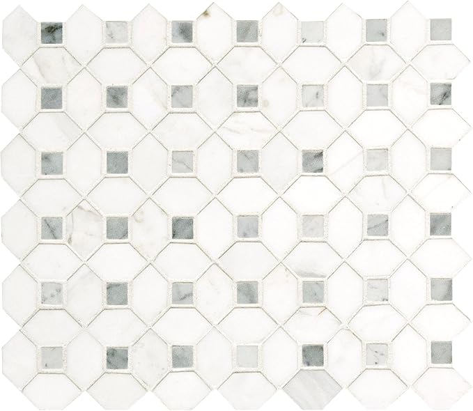 MSI Bianco Dolomite Dotty Polished Marble Mesh-Mounted Mosaic Tile for Kitchen Backsplash, Bathroom Wall, Accent Wall, and Shower