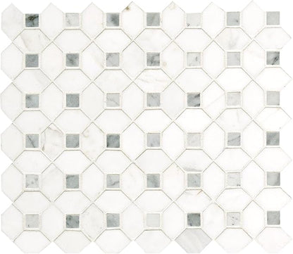 MSI Bianco Dolomite Dotty Polished Marble Mesh-Mounted Mosaic Tile for Kitchen Backsplash, Bathroom Wall, Accent Wall, and Shower