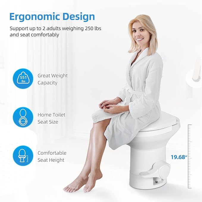 YITAHOME RV Toilet with Pedal Flush | Gravity Flush Toilet High Profile Include Flange, for Car Motorhome Caravan Travel, White