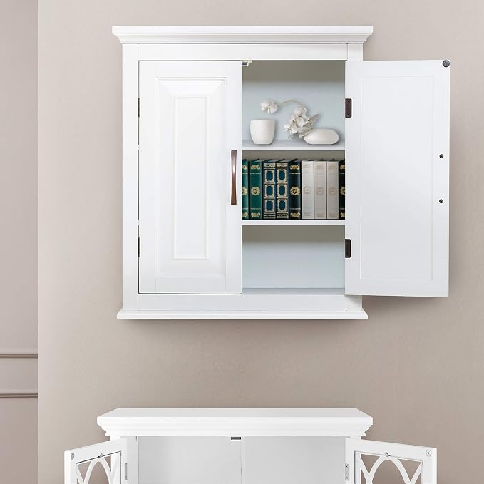 Teamson Home St. James Removable Wood Wall Cabinet 2 Doors 2 Adjustable Shelves 3 Storage Spaces, White | Storage