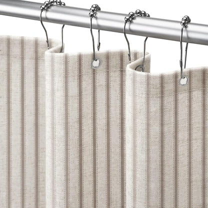 Farmhouse Striped Shower Curtain Taupe Vintage Linen Curtain 60"W X 72"L | Striped Shower Curtains with Linen Texture for Bathroom Decor