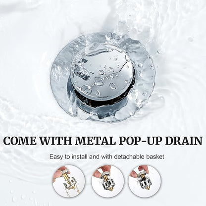 Ultimate Unicorn 8 inch Bathroom Faucet Chrome, Waterfall Bathroom Faucet with Metal Pop-up Sink Drain Stopper and 2 Supply Hoses,2 Handle Widespread Faucets for Vanity Sink 3 Holes