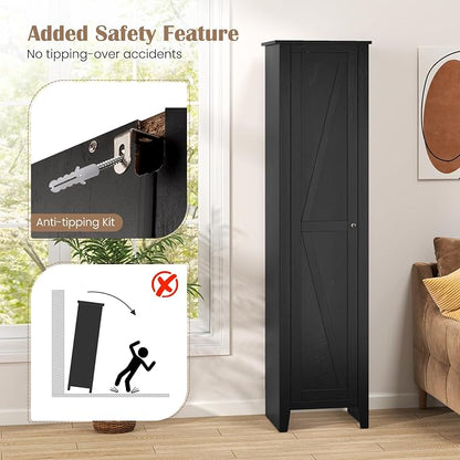 GIANTEX 72-Inches Narrow Storage Cabinet, Tall Bathroom Floor Cabinet with 4 Shelves, Barn Door, Anti-tilt Device, Raised Feet, Slim Storage Unit for Small Spaces, Living Room, Home Office, Kitchen