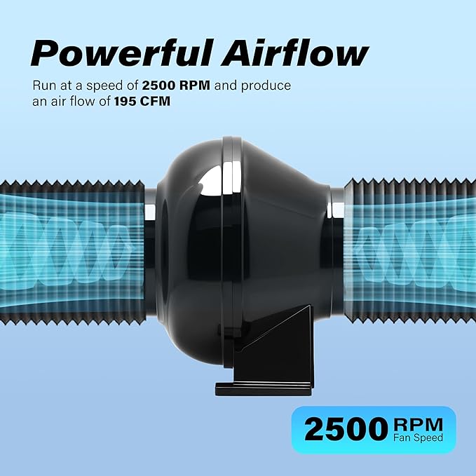 HealSmart 4 Inch Exhaust Inline Duct 195 CFM Quiet Vent Booster Blower for Indoor Grow Tent Hydroponics Ventilation, Fan New, Black