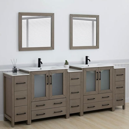 Vanity Art 96 Inch Under Mount Double Sink Bathroom Vanity Cabinet with 2 Mirrors, Ceramic Top Bathroom Cabinet Compact Set with 13 Dovetail Storage Drawers and Matte Black Handles, VA3030-96-DG