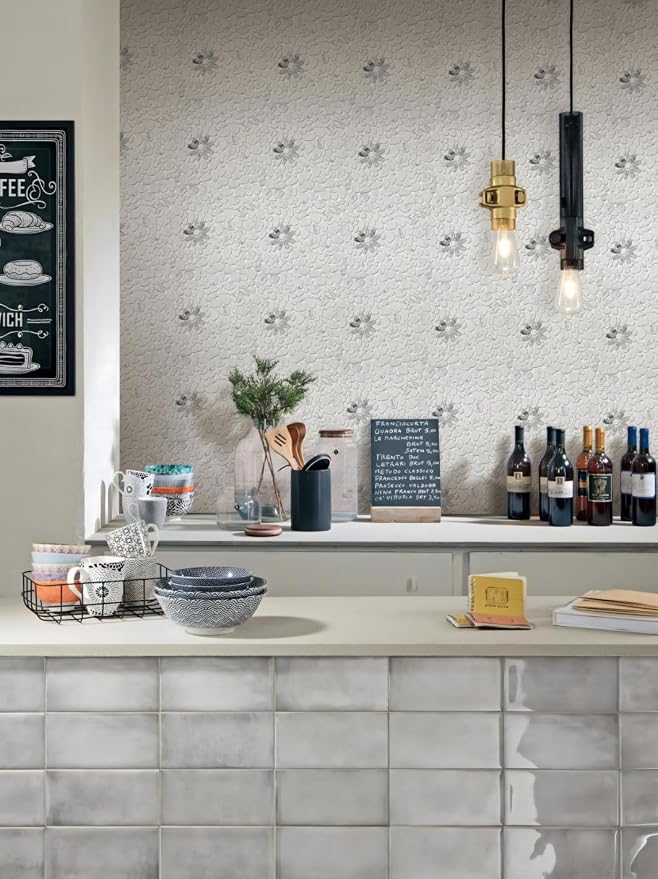 5 Sheets Marble Flowers Mosaic Wall and Floor Tiles for Bathroom and Kitchen 12.99 * 12.99 Inches 1.17 sq.ft (Stone and Gray Flower)