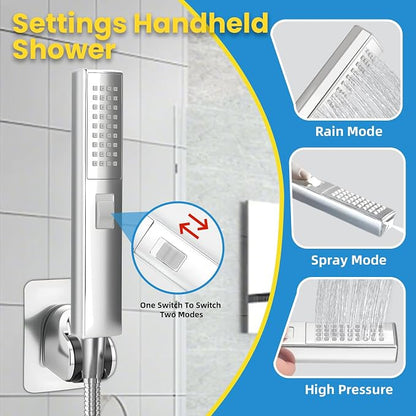 Rainfall Shower Head with Handheld Combo, Silvery, 10 Inch & 3 Spray Modes | 180° Adjustable, Extension Arm, Easy To Install