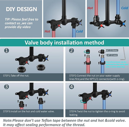 Aolemi Outdoor Shower Kit with Handheld,Square Rain Shower,Matte Black | 2-Handle Hot and Cold Control, Adjustable Height, 6-Inch Center Valve, 59-Inch Hose, Winter Drainage Outdoor Shower Fixtures