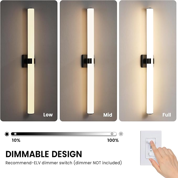 Bathroom Vanity Light - 39 Inch Black Bathroom Lighting Fixtures Over Mirror 36W 3000K Dimming LED Vanity Light Bar Modern Vanity Light Fixture for Mirror Bedroom Living Room