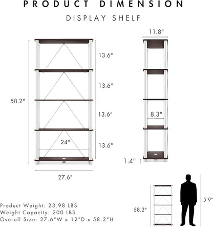 Homes: Inside + Out Apexa Modern 5-Tier Wide Shelving Units, Collectibles Display Shelves, Easy Assembly Standing Shelf, Home Storage Organizer for Living Room, Bedroom, Office, Espresso
