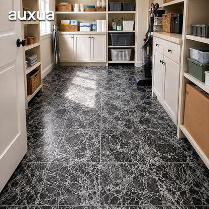 Marble Grain 12x12 Inch Peel and Stick Floor Tile, Granite Smoke, 10 PCS | NO Grout, NO Mess, For Kitchen Backsplash, Bathroom Update, Non-Slip & Scratch-Resistant