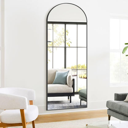 Arched Full Length Mirror, 70"x24" Standing Body Mirror for Wall, Black | Built-in Stand, HD Shatterproof Glass, Aluminum Alloy Frame, Hanging or Standing, for Bedroom, Living Room & Dressing Room