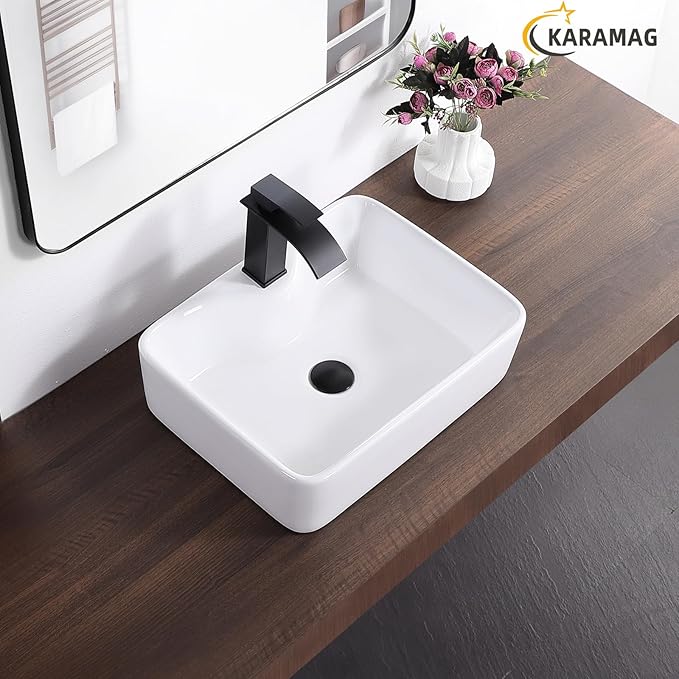 Vessel Sink 19"x15" Bathroom Sink Modern Above Counter Rectangular 19 Inch Bathroom Sinks with Faucet Hole White Porcelain Ceramic Bathroom Sinks