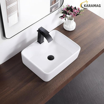 Vessel Sink 19"x15" Bathroom Sink Modern Above Counter Rectangular 19 Inch Bathroom Sinks with Faucet Hole White Porcelain Ceramic Bathroom Sinks