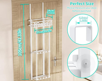 HapiRm Towel Rack Bathroom Storage - 3 Tier Over The Door & Wall Mounted Rolled Towel Racks Holder Organizer with Metal Shelf and 6 Hooks for Small Bathroom, Camper, Rv - White