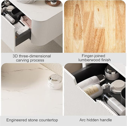 24" Floating Bathroom Vanity with Sink, Modern Bathroom Cabinet with Ultra-Thin Transparent Black Glass Basin and Marble Top, Soft-Close Extra Large Storage Drawer, Pre-Assembled, White
