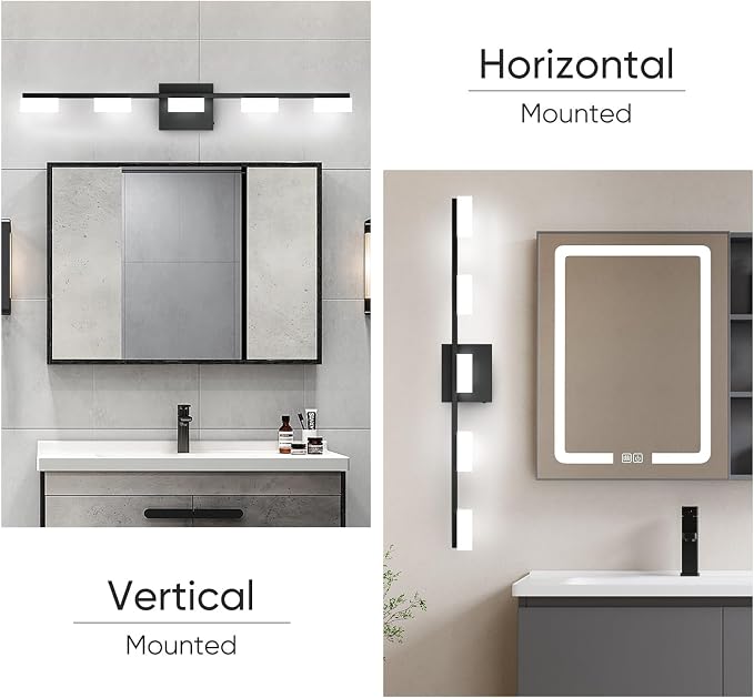 LED Modern Bathroom Light Fixtures Over Mirror, 5-Light Dimmable Vanity Lights, Matte Black Acrylic Bathroom Vanity Light, 2700K-6500K Adjustable, ETL Certificated