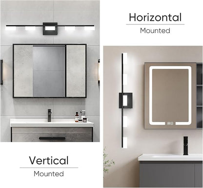 LED Modern Bathroom Light Fixtures Over Mirror, 5-Light Dimmable Vanity Lights, Matte Black Acrylic Bathroom Vanity Light, 2700K-6500K Adjustable, ETL Certificated