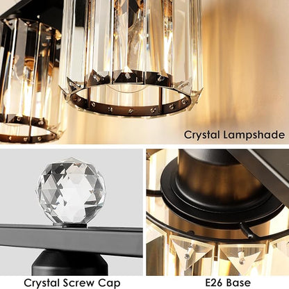 3-Light Black Modern K9 Crystal Vanity Lights, Black Bathroom Light Fixtures Stainless Steel Crystal Vanity Light Fixture