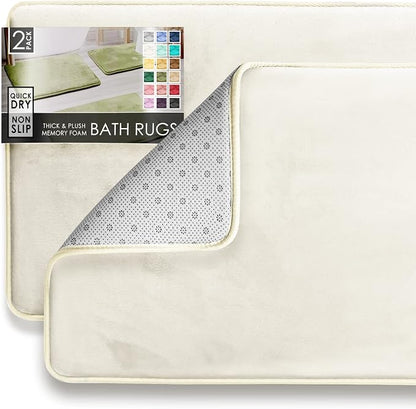Clara Clark 2 Piece Bathroom Rugs Bath Mat Set, Velvet Memory Foam Bath Mats for Bathroom - Non-Slip, PVC Backing Bath Rugs, Washable - Dries Quickly, White