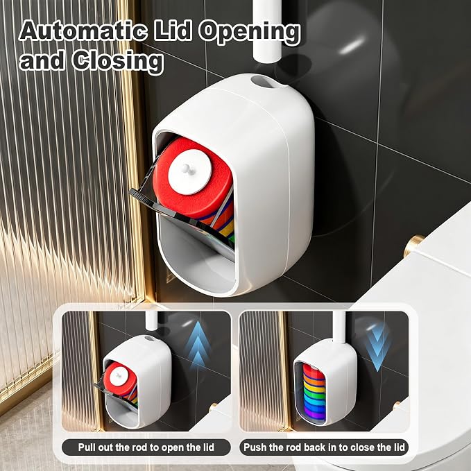 MOPUP Disposable Toilet Brush Set, 35 Refills | Wall Mounted Holder with Storage Caddy, Pre-Loaded Cleaner Heads, No Drip/Mess, Space-Saving for Daily Bathroom Cleaning