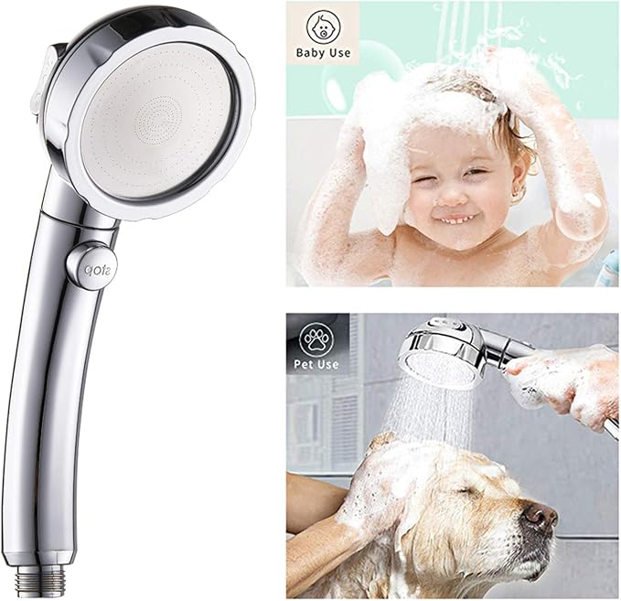 KAIYING High Pressure Handheld Shower Head with ON/OFF Pause Switch | 3 Spray Modes Shower Wand with Shut Off Button, Camper & RV Showerhead with Hose & Angle Adjustable Bracket, Chrome Finish