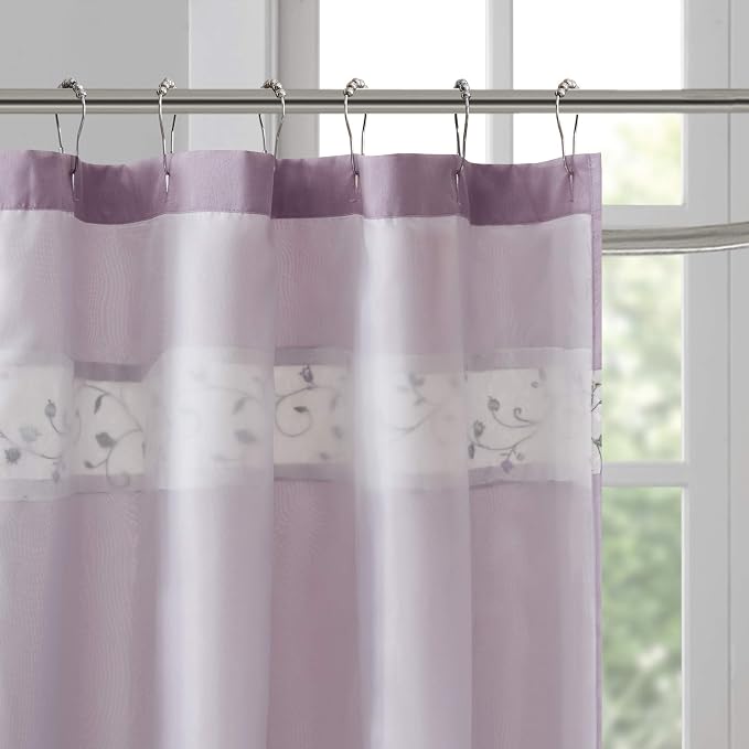 Madison Park Serene Flora Fabric Shower Curtain, Embroidered Transitional Shower Curtains for Bathroom, 72" W x 72" L, Purple (Pack of 4)