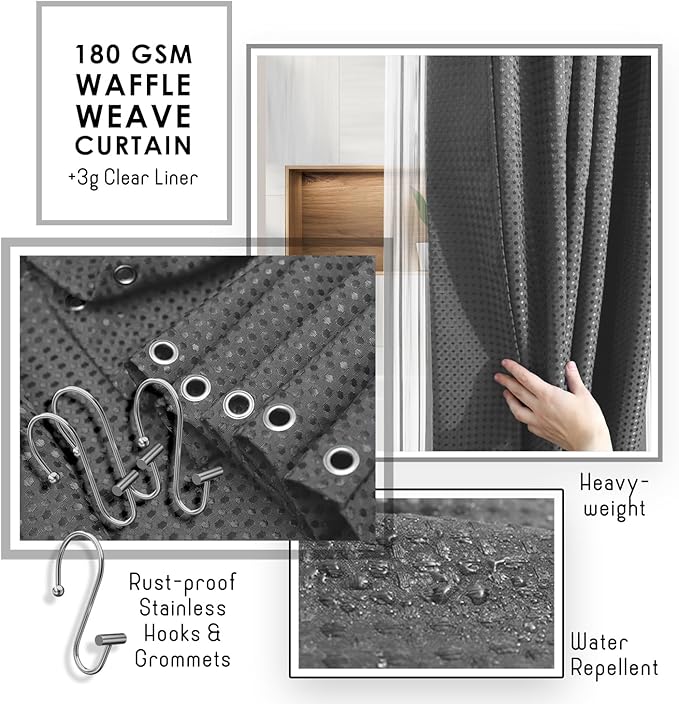 Clara Clark Bathroom Set, Shower Curtain Set, Bathroom Accessory Set | 20 Piece Grey Bathroom Accessories Set with Toothbrush Holder, Soap Dispenser, Soap Dish, Toilet Brush, and Trash Can