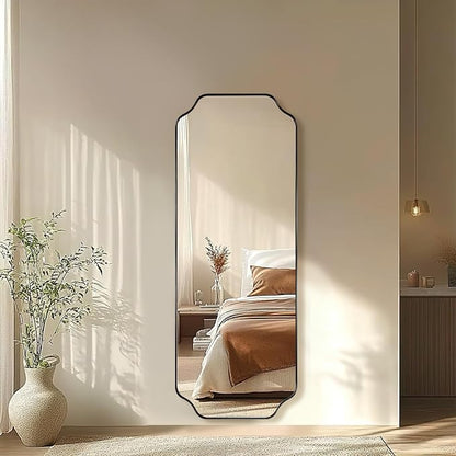 18" x 48" Full Length Mirror, Large Black Scalloped Bathroom Mirror, Full Body Wall Mirror with Scalloped Corner Decorative for Bedroom, Living Room (Horizontal or Vertical)