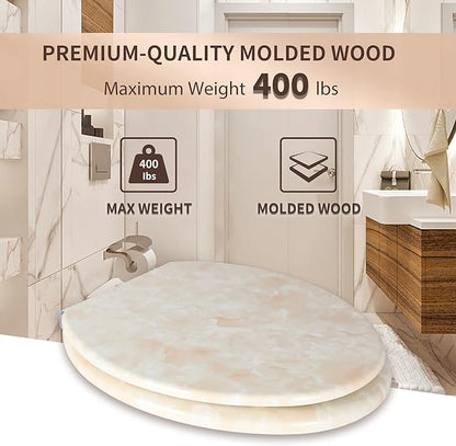 Angel Shield Marble Toilet Seat Durable Molded Wood with Quiet Close, Easy Clean, Quick-Release Hinges(Elongated, Beige Marble)