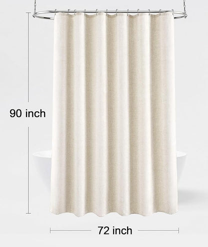 Linen Shower Curtain Flax Cream, Fabric Boho Farmhouse Shower Curtains for Bathroom Cream Cotton Natural Cloth Liner Set 72" W x 90" L