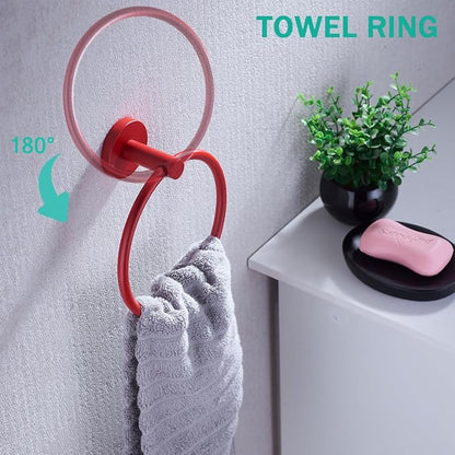Bathroom Hardware Set,5 Pieces Bathroom Towel Bar Set,24 inch Towel Bar,Towel Ring for Bathroom,Robe Towel Hooks,Toilet Paper Holder Wall Mounted(Drilling),Red,SE96006S-5RED