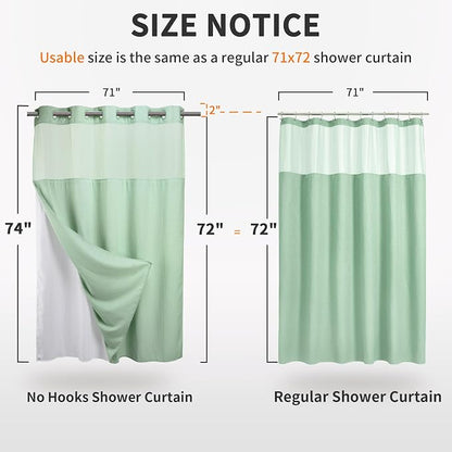 River Dream Waffle No Hook Shower Curtain with Liner,Green Light,71x74 | Dotted Waffle,Snap-in Liner,Heavy Duty,Quick Dry,Mesh Top Window,With Bottom Magnets,Hotel-Grade,Washable,Standard Size