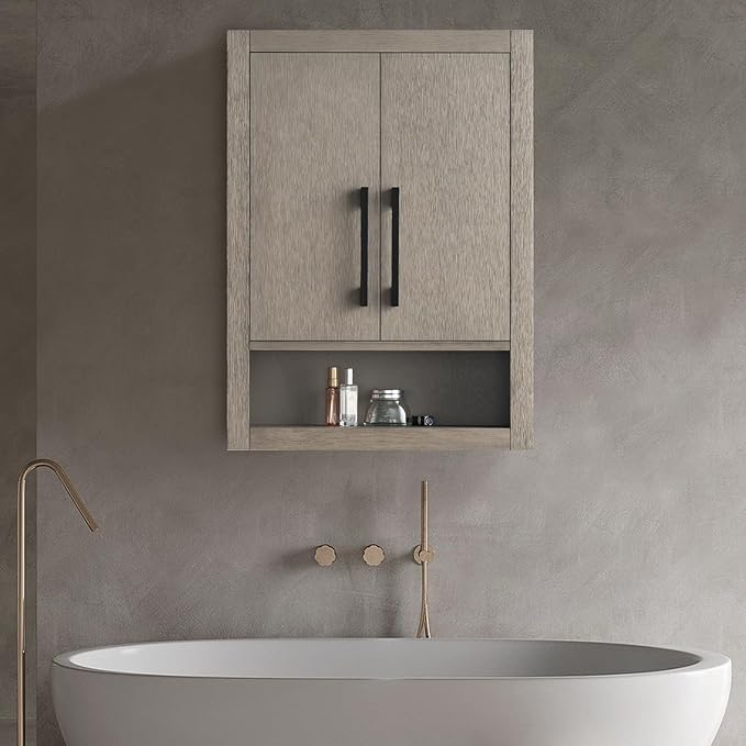 Vanity Art 24" Bathroom Vanity with Storage Cabinet & Shelves, Storage Cabinet with Soft-Closing Doors, VA90-TC-DG-MB1