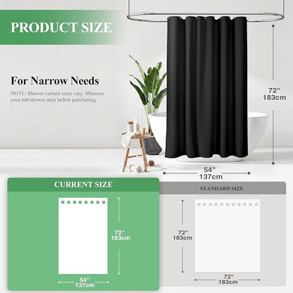 Stall Waffle Shower Curtain 256 GSM Heavy Fabric 54x72 Black | 54 Inch Wide, Thick Cloth, Weighted Hem, Water Repellent, Hotel Luxury Polyester Shower Curtain Set for Bathroom 10 Hooks