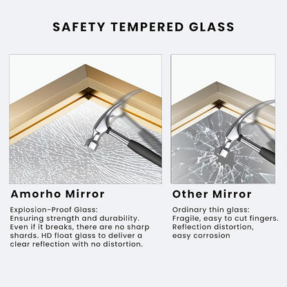 Bathroom Mirror for Wall, 50 X36 Inch (Brushed Gold Frame) | Thick Metal Framed, HD Reflection, Anti-Rust, Hang Horizontally/Vertically, Suitable for Bathroom, Farmhouse, Entryway