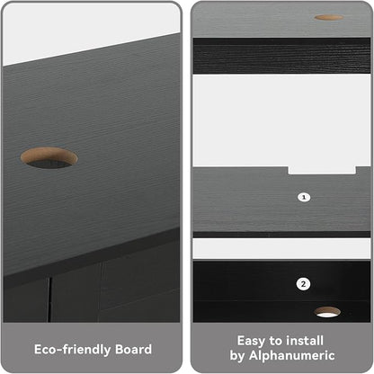 48 Inch Bathroom Vanity with Sink, Traditional Freestanding Black Bathroom Vanity Cabinet with Four Drawers, Pedestal Cabinet with Two Black and White Ceramic Vessel Sinks