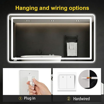 LED Bathroom Mirror with Lights, 30"x50" Lighted Vanity Mirror for Wall | Anti-Fog, Dimmable 3 Color Light, Backlit+Frontlit, Shatterproof Tempered Glass, Memory Function