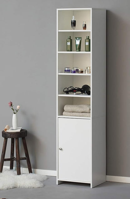 Basicwise, White Tall Freestanding Bathroom Laundry Storage Organizer Cabinet Linen Tower (QI003901.WT)