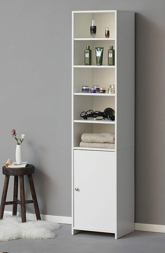 Basicwise, White Tall Freestanding Bathroom Laundry Storage Organizer Cabinet Linen Tower (QI003901.WT)
