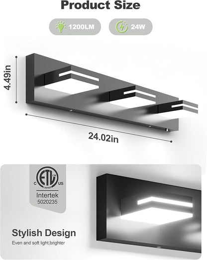 VOLISUN Modern Black Bathroom Vanity Light Fixtures (3-Light, 24-Inch), 5CCT Dimmable Bathroom Lighting Fixtures Over Mirror