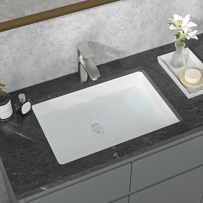 Sarlai Undermount Bathroom Sink - 20.5 x 14.5 inch Rectangular White Ceramic Vessel Sink with Overflow, Modern Vanity Art Basin, Interior Bowl Size 18.3" x 12.3"
