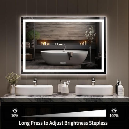 LED Bathroom Mirror 45 x 30 inch, Lighted Bathroom Vanity Mirror with Front Light and Backlit Ambient Light, Frameless Wall Mounted Mirror with Adjustable Color Temperature, 5mm HD Glass