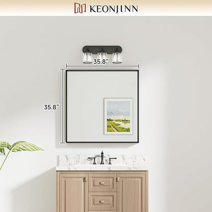 Keonjinn 36" x 36" Matte Black Framed Mirrors for Bathroom Sink, Anti Rust | Square Rectangular Mirror for Wall, Beveled Frame Design, Rustic Bathroom Vanity Mirror, Tempered Glass, Farmhouse Style