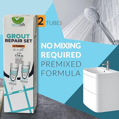 Premixed Tile Grout Repair - Light Gray 2-Pack (17.6oz/500g) | Acrylic sanded formula, for bathroom shower kitchen tile, water-resistant, 24-hour cure, 58 sq ft, value 2-pack